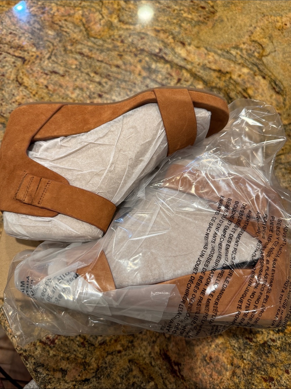 NEW Gentle Souls Suede Wedge Sandals in Cognac Brown